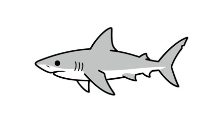 Naklejka premium Cartoon Great White Shark Illustration on a Clean White Backdrop Depicting Aquatic Marine Animal in a Simplified Style Suitable for Childrens Books