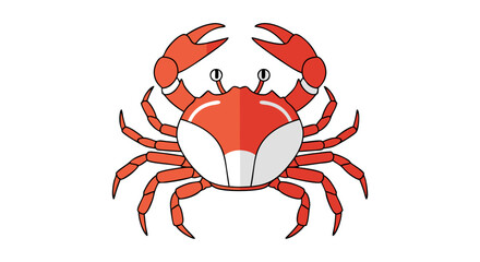 Cartoon Illustration of a Red Crab with Prominent Claws on a White Background, Aquatic Life Depiction