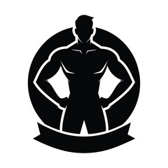Muscular Male Silhouette Fitness Logo Vector Art