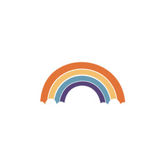 A simple, stylized rainbow illustration with orange, yellow, blue, and purple bands against a white background.