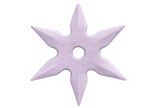 Metallic lavender shuriken rendering against transparent backdrop, highlighting geometric design with sharp, reflective surface - Powered by Adobe