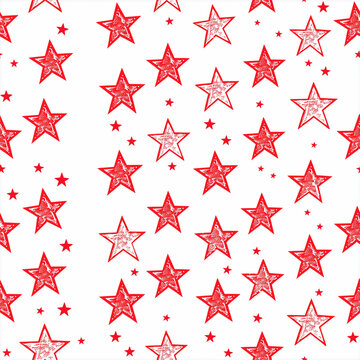 Five-Point Red Stars in Straight Lines with 4-Inch Spacing - Perfectly Aligned Geometric Christmas Pattern Design