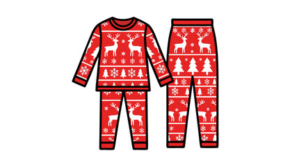 Festive holiday pajama set featuring classic christmas pattern with reindeer and snowflakes for a cozy winter night or holiday celebration