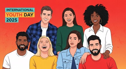 Celebrate International Youth Day 2025 with this group of diverse and joyful young people smiling together
