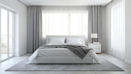 Obraz premium Elegant bedroom retreat bathed in natural light for peaceful relaxation