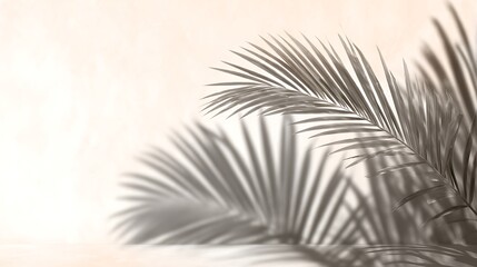 Obraz premium Palm Leaf Shadow on Beige Wall Creating a Calming and Natural Interior Design Background
