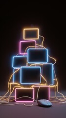 Futuristic tech-inspired christmas tree with neon lights for festive decor
