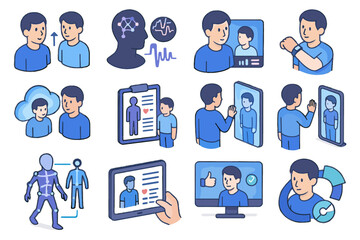 Fototapeta premium Twin icon processing live digital modeling feedback report vector virtual smart