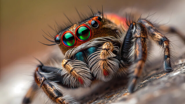 Close up macro photography of jumping spider with big eyes arachnid insect detailed spider photo
