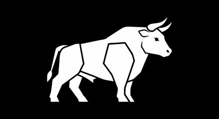 Obraz premium Stylized bull illustration in monochrome with geometric shapes and strong lines, conveying strength and power in a modern design aesthetic