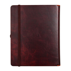 Naklejka premium Closed brown leather notebook with elastic band, journal, diary on transparent background