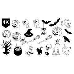 Fototapeta premium Halloween vector illustration set with pumpkin ghost bat cat skull candle and other spooky elements design