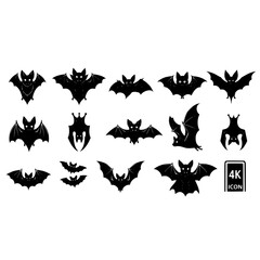 Fototapeta premium Bat silhouette vector illustration collection, halloween bat vector graphics, black bat icon set and design