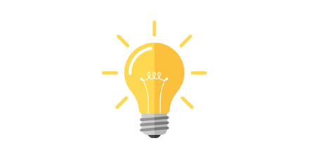 Vibrant lightbulb illuminating on white backdrop, suggesting innovation and creativity concept in graphic style with glowing elements