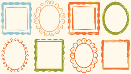 Hand Drawn Decorative Frame Vector Set | Colorful Doodle Borders in Oval and Square Shapes | Watercolor Style Frames for Scrapbooking, Invitations, Cards, Labels, Crafts & Digital Design