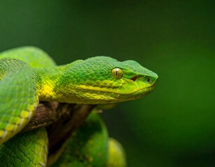 Obraz premium Close-up of vibrant green venomous snake