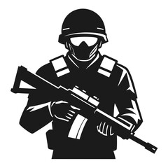 Soldier Silhouette Vector &ndash; Military Rifle Pose Illustration

