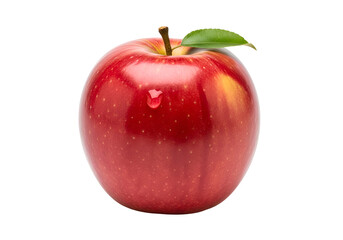 Shiny Red Apple with Leaf and Water Droplet.