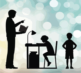 Father Helping Children with Homework