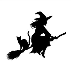 Spooky Witch on Broomstick with Black Cat – Halloween Silhouette Design