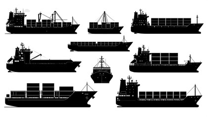 Fototapeta premium Silhouetted maritime transport vector illustration showcasing global trade concept