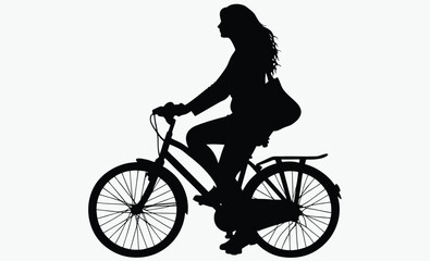 woman riding bicycle silhouette, Girl on bicycle, casual ride, silhouette of a girl with bicycle 