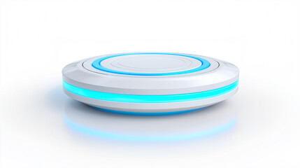 A futuristic white product podium with glowing blue rings on a white background