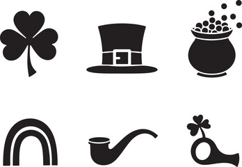 St Patrick's Day icons clover pot rainbow pipe leprechaun hat lucky
