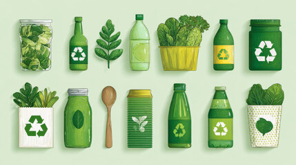 No plastic, go green, Zero waste concepts. Reduce, reuse, refuse, recycle, Rot ecological lifestyle and sustainable development. Linear icons style illustration seamless pattern border doodle drawing.