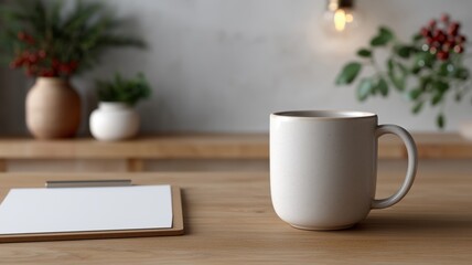 Cozy modern dental office with festive mug and clipboard for seasonal decor ideas