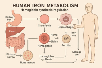 Obraz premium Human Iron Metabolism Diagram - Illustration of Hemoglobin Synthesis Regulation [Illustration]