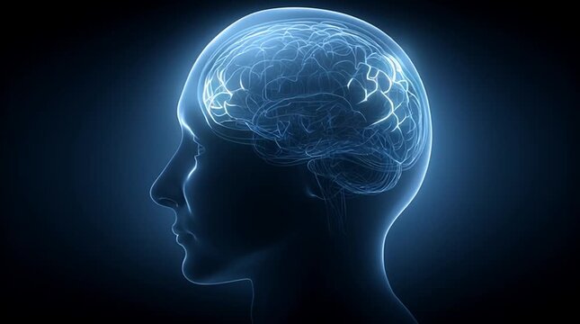 Exploring the intricate neural pathways within the human brain illuminated in a serene blue hue revealing the complexity of thought and consciousness, horizontal video