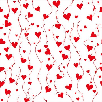 Whimsical Swirling Pattern of Simple 2cm Red Hearts on a Pristine White Background for Love Themes