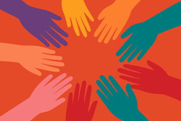 Fototapeta premium A diverse group of people join hands in a symbol of unity, cooperation, and friendship