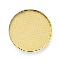 Eye shadow refill pan for palette isolated on white, top view. Yellow shade