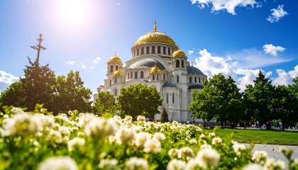Grand cathedral in a lush park