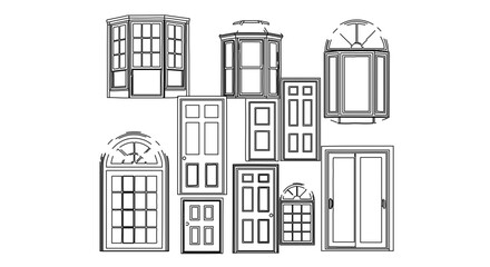 Fototapeta premium Architectural doors and windows design elements for building construction and home improvement projects vector outline