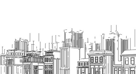 Obraz premium Architectural city skyline drawing vector illustration for urban landscape and cityscape designs art 100