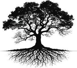 Old Tree with Roots Silhouette
