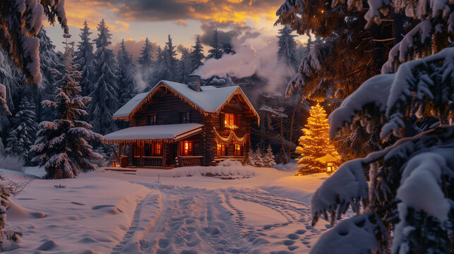 12K Resolution Image of a Pristine Snow-Laden Evergreen Forest with Intricate Frost and Snow Details