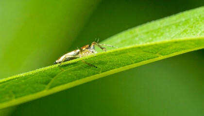 Small spider on a vibrant green leaf, shallow depth of field