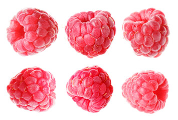 Fresh ripe raspberries isolated on white, set