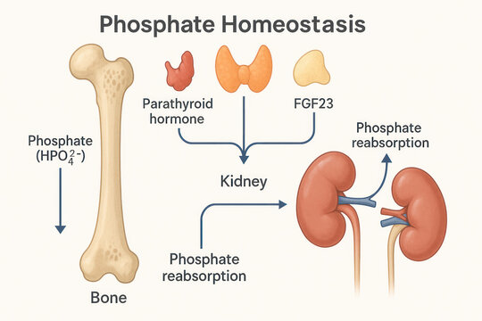Phosphate Homeostasis Illustration: Bone, Kidneys, Hormones and Reabsorption [Illustration]