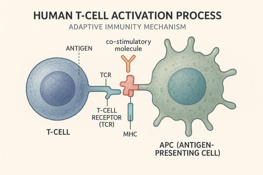 Human T-Cell Activation Process: Adaptive Immunity Illustration