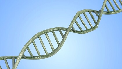 Three-dimensional rendering of a DNA strand helix against a vibrant azure backdrop