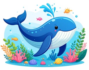 Obraz premium Cute cartoon whale in an underwater scene