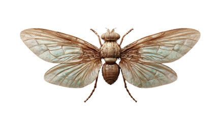 Fly with wings fully spread as if in takeoff position isolated on a Transparent background, PNG file.