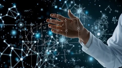 Hand Interacting with Mathematical Data in Virtual Space. Generative AI - Powered by Adobe