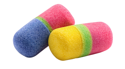 Foam earplugs with compressed texture background isolated on a Transparent background, PNG file.