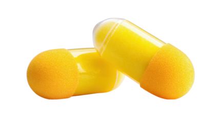 Foam earplugs with smooth rounded tips background isolated on a Transparent background, PNG file.